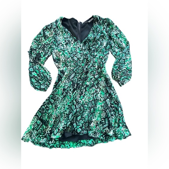 ALICE + OLIVIA Rita Green Snakeprint Silk Georgette Mini Dress Size 0 - Picture 2 of 9